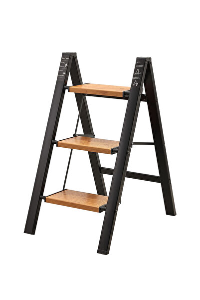 Lawazim Pro7 3-Step Folding Ladder 30x18cm Steps Aluminum 150kg for Home Garage