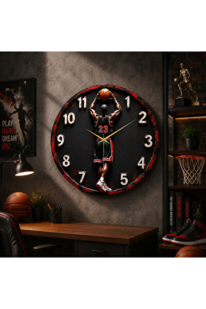 Basketball Color Printing Patterned Numbered Christmas Gift Wooden Silent Table Wall Clock