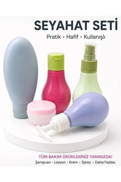 SEVRU Seyahat Tipi Set 6 Lı Doldurulabilir Krem, Şampuan, Duş Jeli, Sprey, Lo...