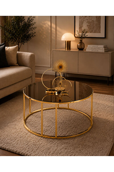 SEDAŞ LIVING UNITS Salon Orta Bronz AYNALI Ayna (GOLD) Metal Ayak Orta Sehpa