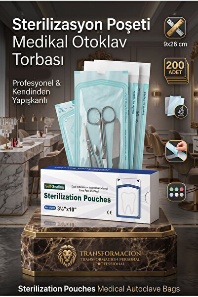 Transformacion Sterilizasyon Poşeti 200 Adet - Otoklav Kendinden Yapışkanlı M...