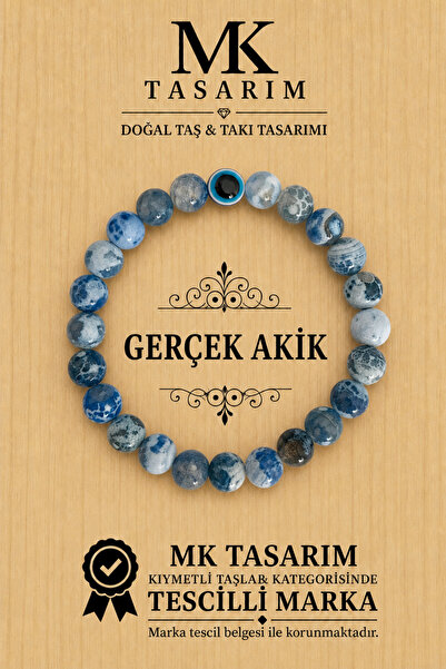 MK tasarım Genuine Blue Agate Stone Bracelet-Mkt.1.101.64 Relaxing, Embracing...