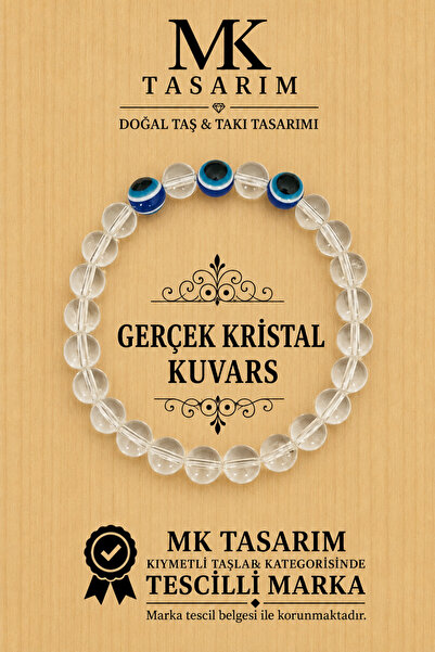 MK tasarım Genuine Crystal Quartz- Evil Eye Beaded Bracelet-Mkt.1.101.63 Rela...