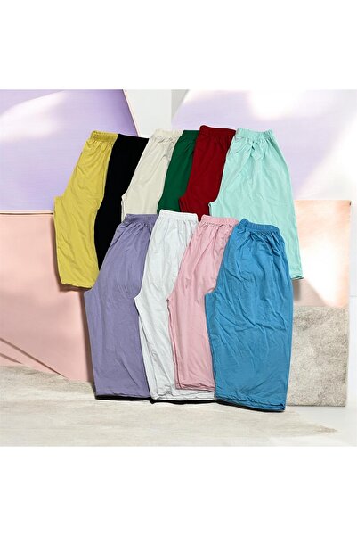 SEWANO 10’Adet KARIŞIK RENK Oversize Pamuk Penye Capri Bermuda Şort Büyük Beden