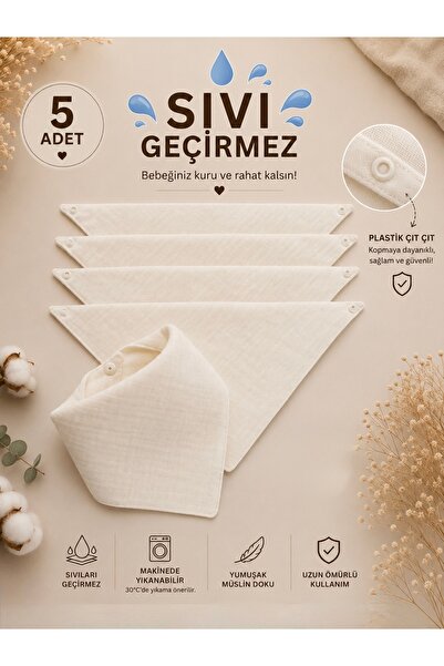 Berna Bayraktar Tasarım 5’li Sıvı Geçirmez Mama Önlüğü / Fular / Salya Önlüğü...
