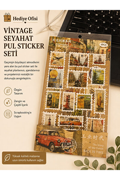 hediyeofisi Vintage Pasaport ve Mail Pul Sticker Seti–Avrupa Şehir Serisi, Al...