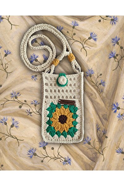 nazegram Knitted Phone Bag, with Strap, Natural, Stylish Design