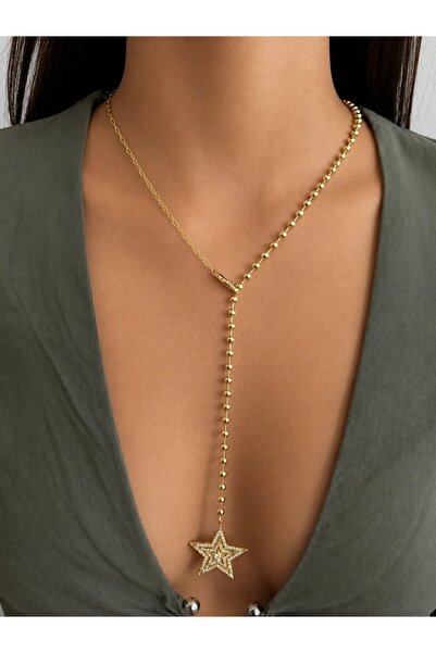 h&b design jewel Steel Elevator Stone Star Detail Necklace