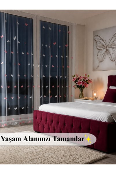 MAGİZA Tulle Curtain with Butterfly Pattern, No Ironing Required, 1E 2.5 Layers, Normal Pleat, Suitable for Living Room, Kitchen, Balcony and Children's Room