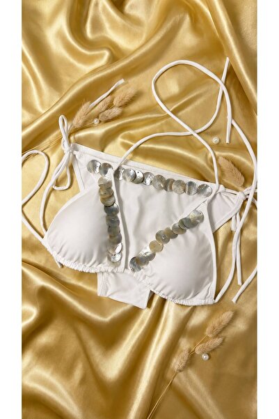 SAVORA SWİM Savora Maris Beyaz Pullu Üçgen Bikini Takımı