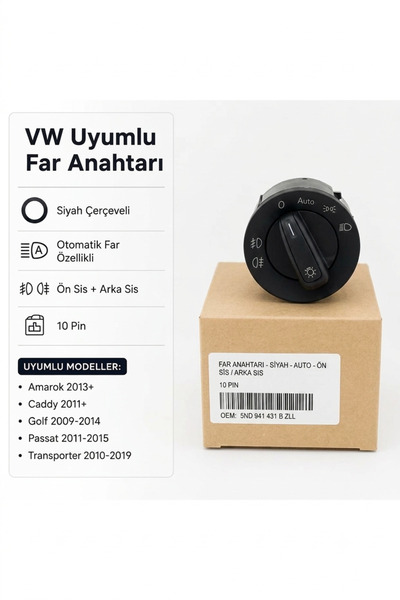 Orjinal Volkswagen Golf Jetta Passat Tiguan Far Anahtarı Işık Kumanda Düğmesi...