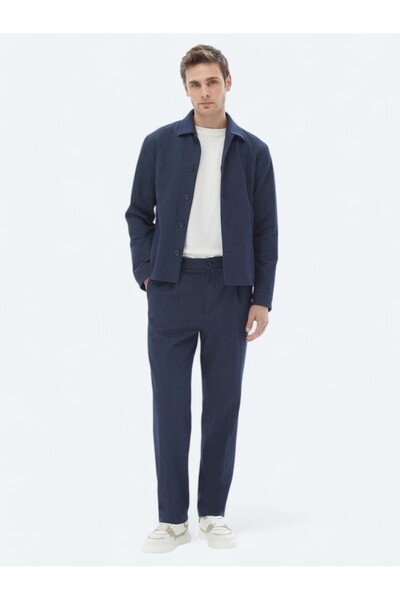 Kip Navy Blue Plain Modern Fit Cotton Blend Suit