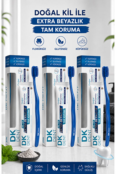 Dermokil Dk Dent Classic Fluoride-Free Toothpaste 3X75 ml with Toothbrush Gif...