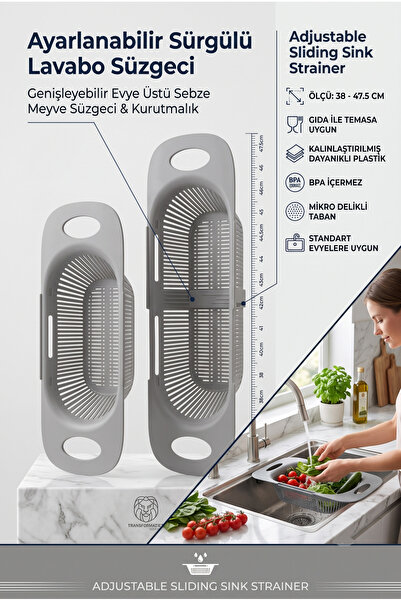 Transformacion Ayarlanabilir Sürgülü Lavabo Süzgeci Gri - Genişleyebilir Prat...
