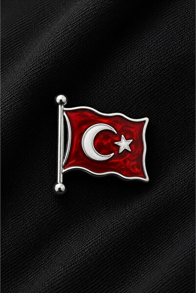 Dolunay Kuyumculuk Türk Bayrağı Mine İşlemeli Gümüş Yaka Rozet