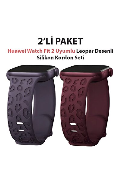 Dexmon Huawei Watch Fit 2 Uyumlu Leopar Desen Silikon Kordon Seti