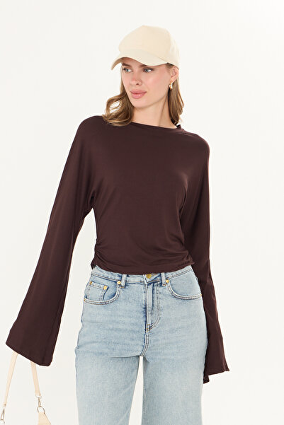 Tight Lady Brown Natural Viscose Ultra Soft Waist-Fitting Gathered Detail Wid...