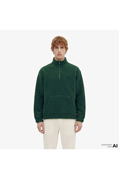 Lacoste Erkek Loose Fit Yarım Fermuarlı Yeşil Sweatshirt