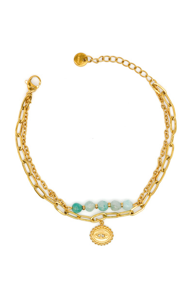 Nearsis Steel Stone Eye Figured Double Combination Chain Bracelet with Natura...