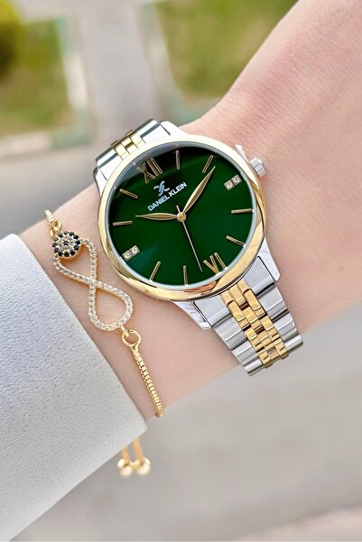 Daniel Klein Kadranı Yeşil Kordonu Gold Gümüş Renk 35 mm Hediye Paketli Kadın...