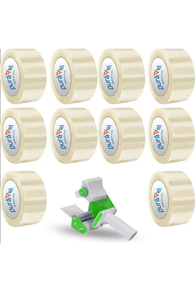 Duravel Packing Tape with Dispenser Gun-Clear Tape Roll and Green Ergonomic D...