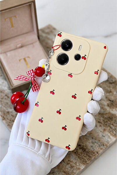 Go Aksesuar Redmi Note 14 5g Uyumlu Charm KİRAZ Oyuncaklı Silikon Kılıf