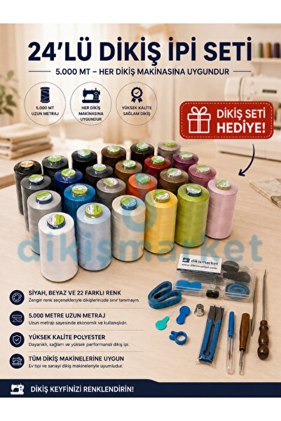 dm dikişmarket Dikiş makinaları için / 5000mt / 120no / 24 Adet dikiş ipi