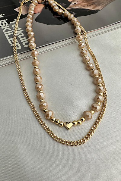 Modex Heart Figured Crystal Bead Double Necklace Gift for Lover