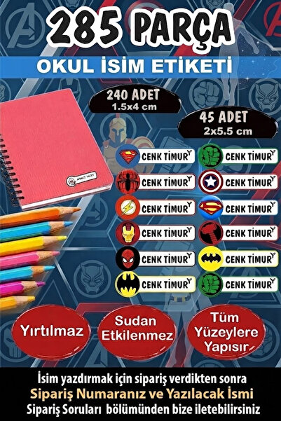 KT Decor Okul Etiketi Kalem Defter Etiketi Özel Isimli Etiket Yenilmezler 12 ...