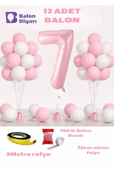 BALON DİYARI 7 Year Old Pink Birthday Balloon Set 78cm Balloon Including Ball...
