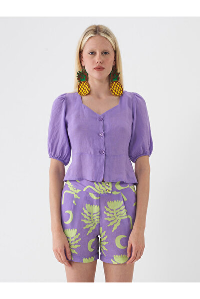 Xint Kadın Lila %100 Keten Regular Fit Bluz