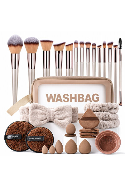 Arabest 14Pcs Makeup Brush Set with Sponges, Puffs, Headband, Storage Bag Tra...