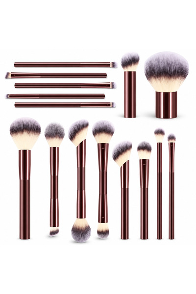 Arabest 15Pcs Double Ended Makeup Brush Set, Dark Wine Metal Handles, for Fac...