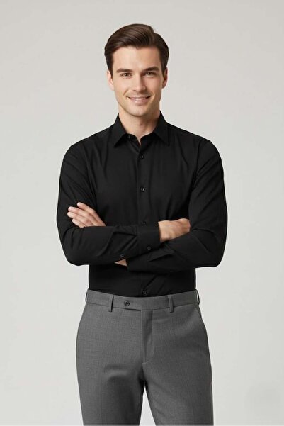 Uki SİYAH Slim Fit Uzun Kol Gömlek