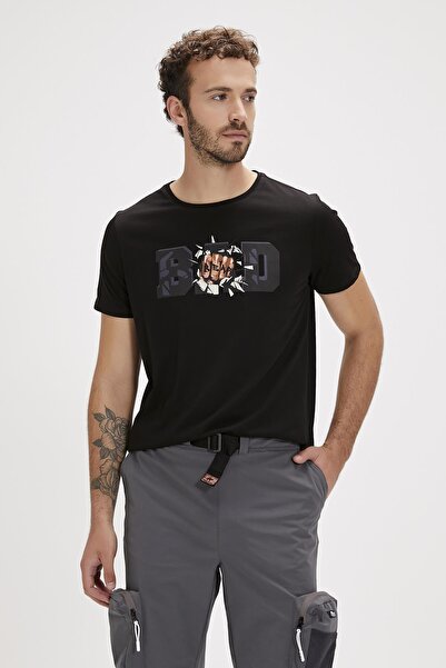 Bad Bear تي شيرت رجالي أسود برقبة دائرية من بانج