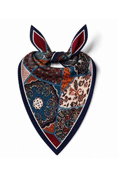 Axesoire 12353-1 Lacivert Piliseli Etro Desenli Kadın Saten Fular 50x50 cm Ba...