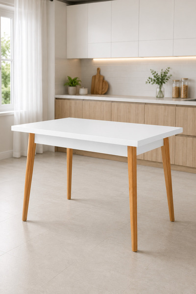 VİLİNZE Avanos Sabit Mdf Beyaz Naturel Mutfak Masası - 70x120 Cm