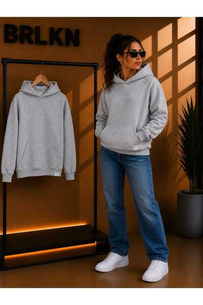 BRLKN Gray Melange Hooded Oversize Sweatshirt Mg1566