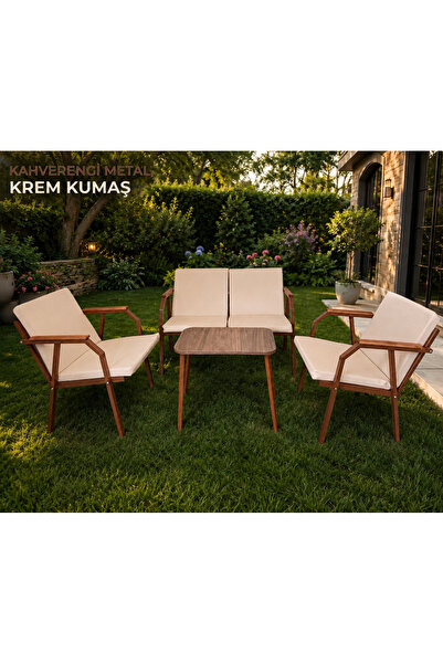 Dekoroom's DURU 2-1-1 BAHÇE BALKON MOBİLYASI,SEHPALI,KAHVE İSKELET,KUMAŞ RENG...