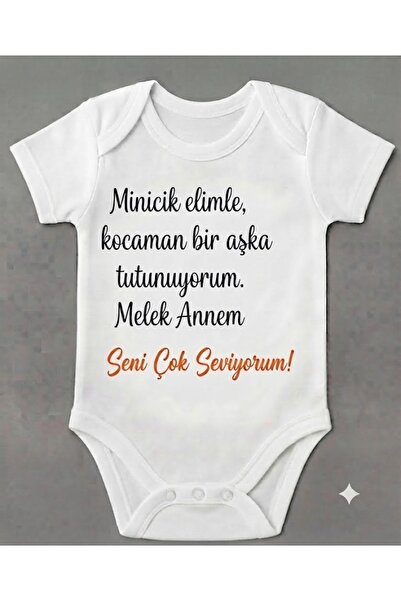 EYDUBABY Melek Annem Printed Baby Bodysuit White Badi Snap Fastener Bodysuit