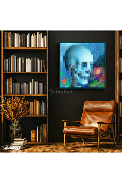 Tablofest Kare Kanvas Tablo Skull And Roses Piksel Minecraft Tablosu Ev Ofis ...