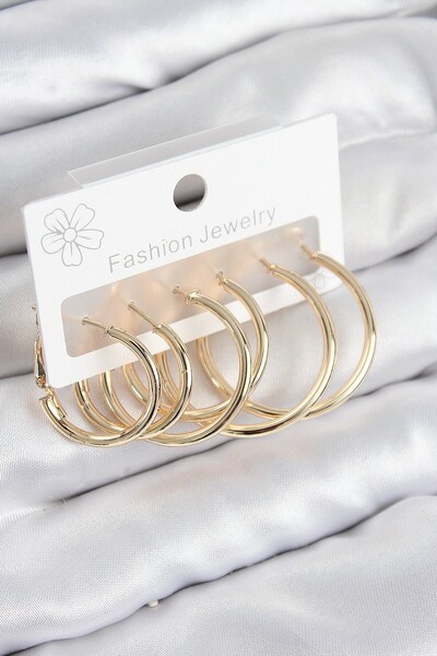 Inure Jewelry طقم أقراط نسائية من النحاس على شكل حلقة ذهبية اللون