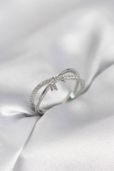 Inure Jewelry Silver Color Zircon Stone Bow Model Women's Ring