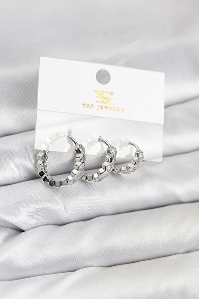 Inure Jewelry طقم أقراط من النحاس الفضي اللون مرصع بحجر الزركون على شكل خلية ...