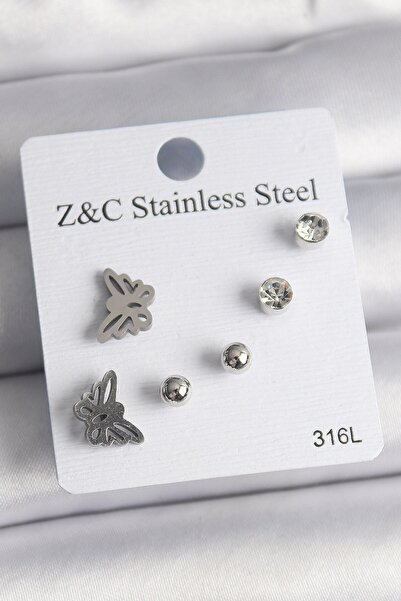 Inure Jewelry 316L الصلب الفضة اللون الزركون حجر الفراشة نموذج المرأة مجموعة ...