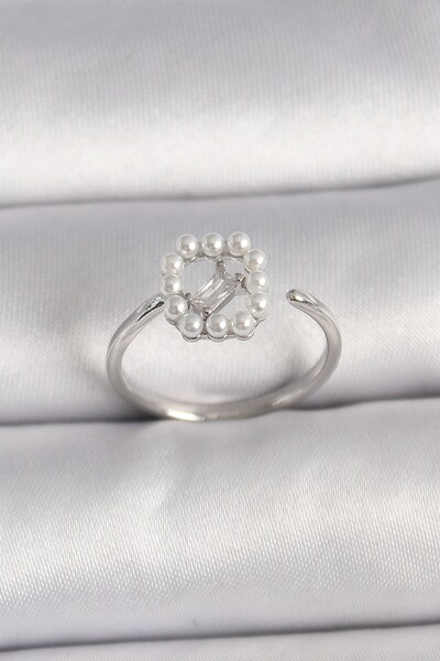 Inure Jewelry Brass Silver Color Zircon Stone Detailed Adjustable Ring with P...