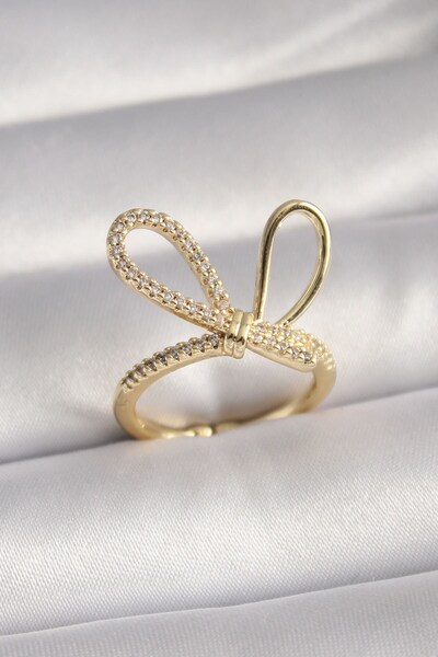 Inure Jewelry خاتم نسائي بعقدة من حجر الزركون باللون الذهبي