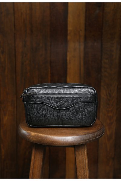 en deri Men's Black Luxury Hand and Wristband Belted Portfolio Handbag