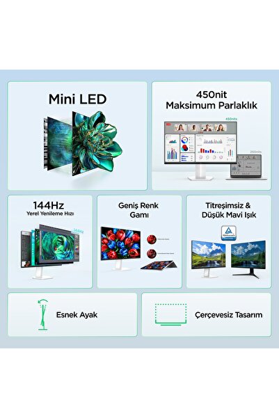 TCL 25G54 24,5 İnç FHD Mini LED Oyuncu Monitörü, 144 Hz, HDR400, 5 ms GTG, %99 sRGB