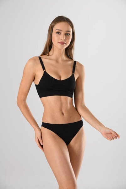 Miss Fit 1503 Sutien negru pentru femei, cu bretele subțiri reglabile, care se adună la minim, fără sutien cu sârmă. Gamă de mărimi mari